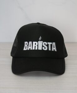 GORRA MALLA NEGRA TAPA NEGRA DISEÑO BARISTA