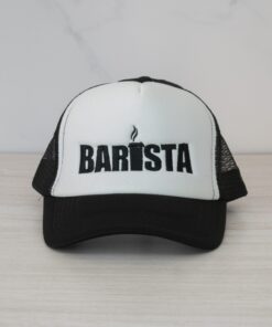 GORRA MALLA NEGRA TAPA BLANCA DISEÑO BARISTA